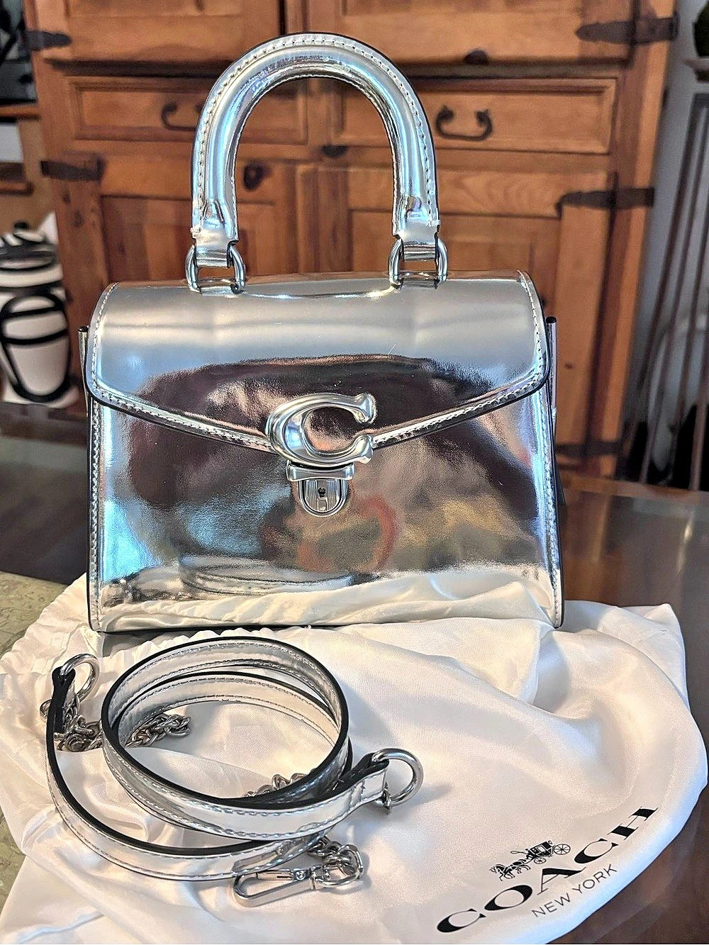Coach Sammy Top Handle Bag 21 Silver Metallic Satchel